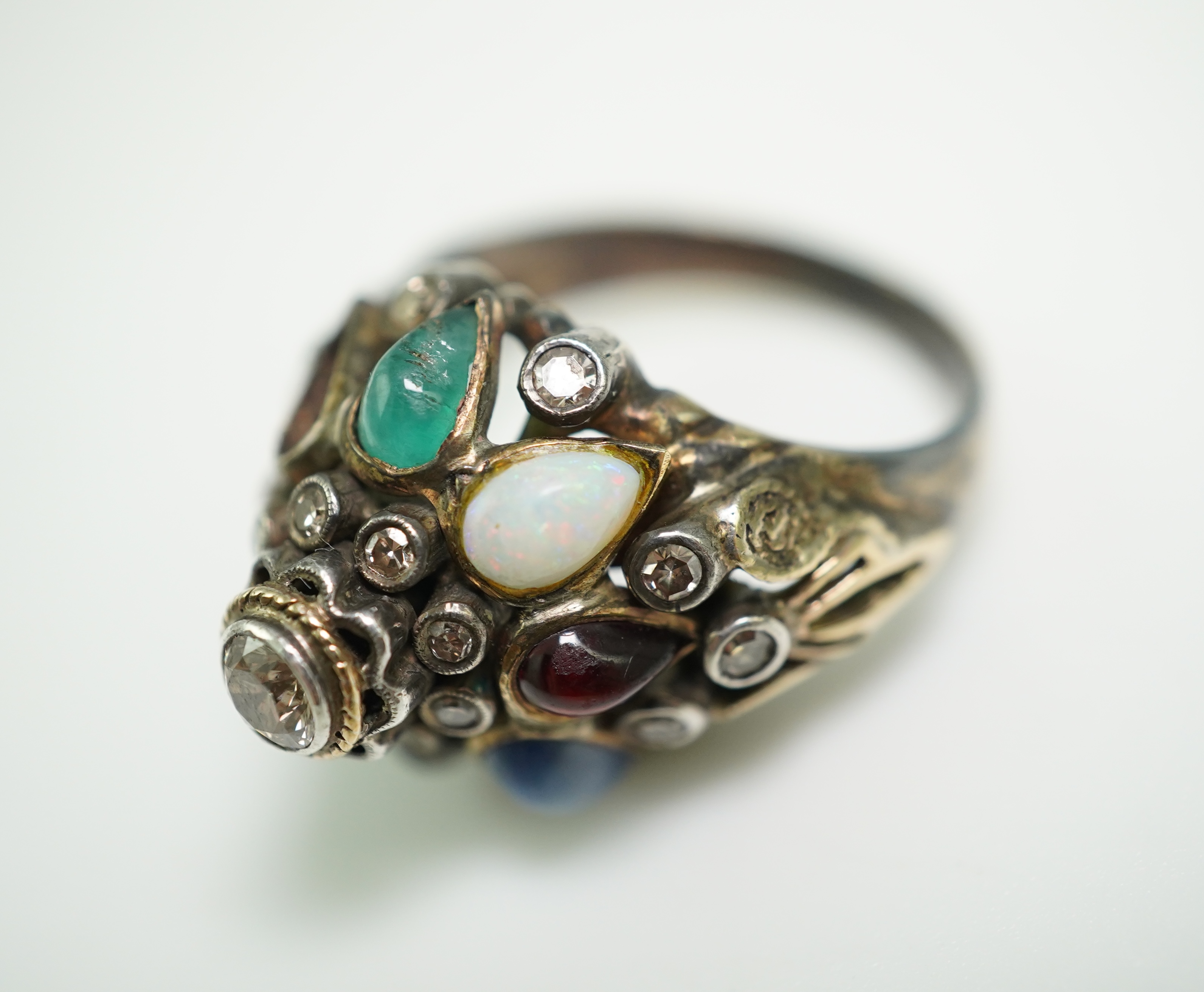 A multi-gem and diamond 'Navaratna' ring